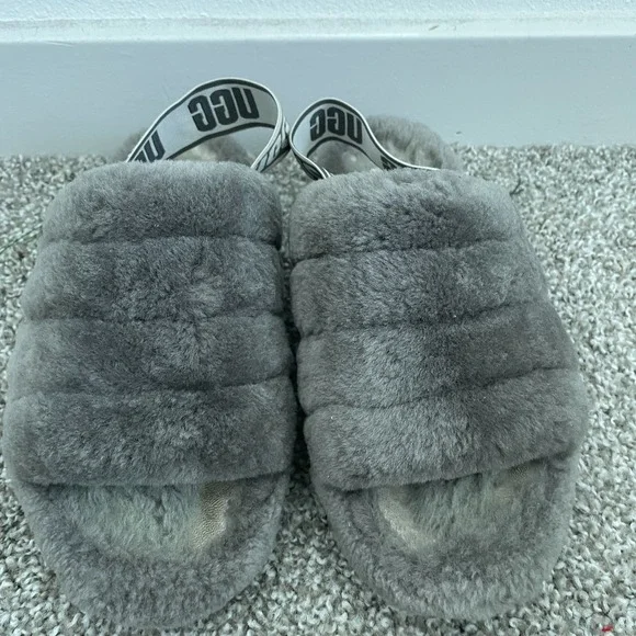 Ugg Fluff Yeah Slide Sandal Slipper Women 7 Gray Slingback Cozy Lounge Casual - Picture 5 of 7